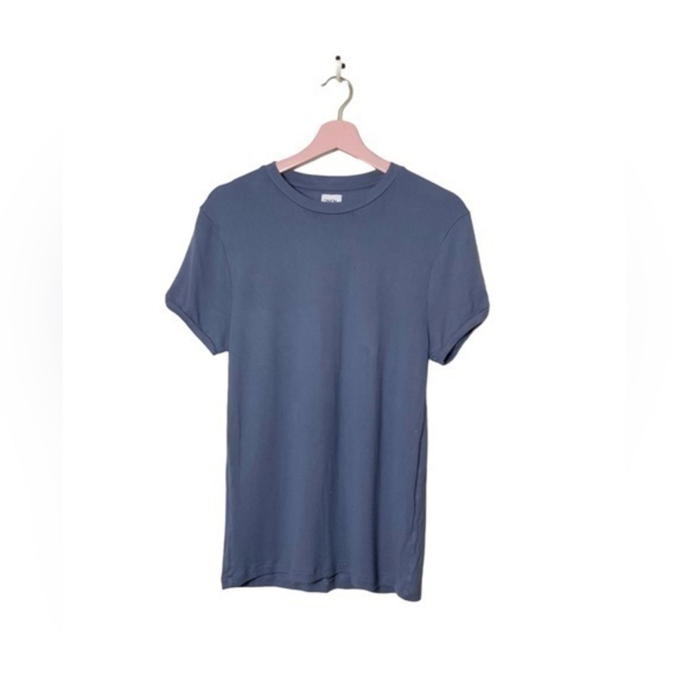 Zara blue top womens Medium crew neck lux tight‎ knit short sleeve t-shirt